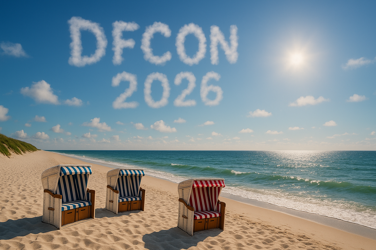DFCON 2026_Strand mit Wolkenschriftzug